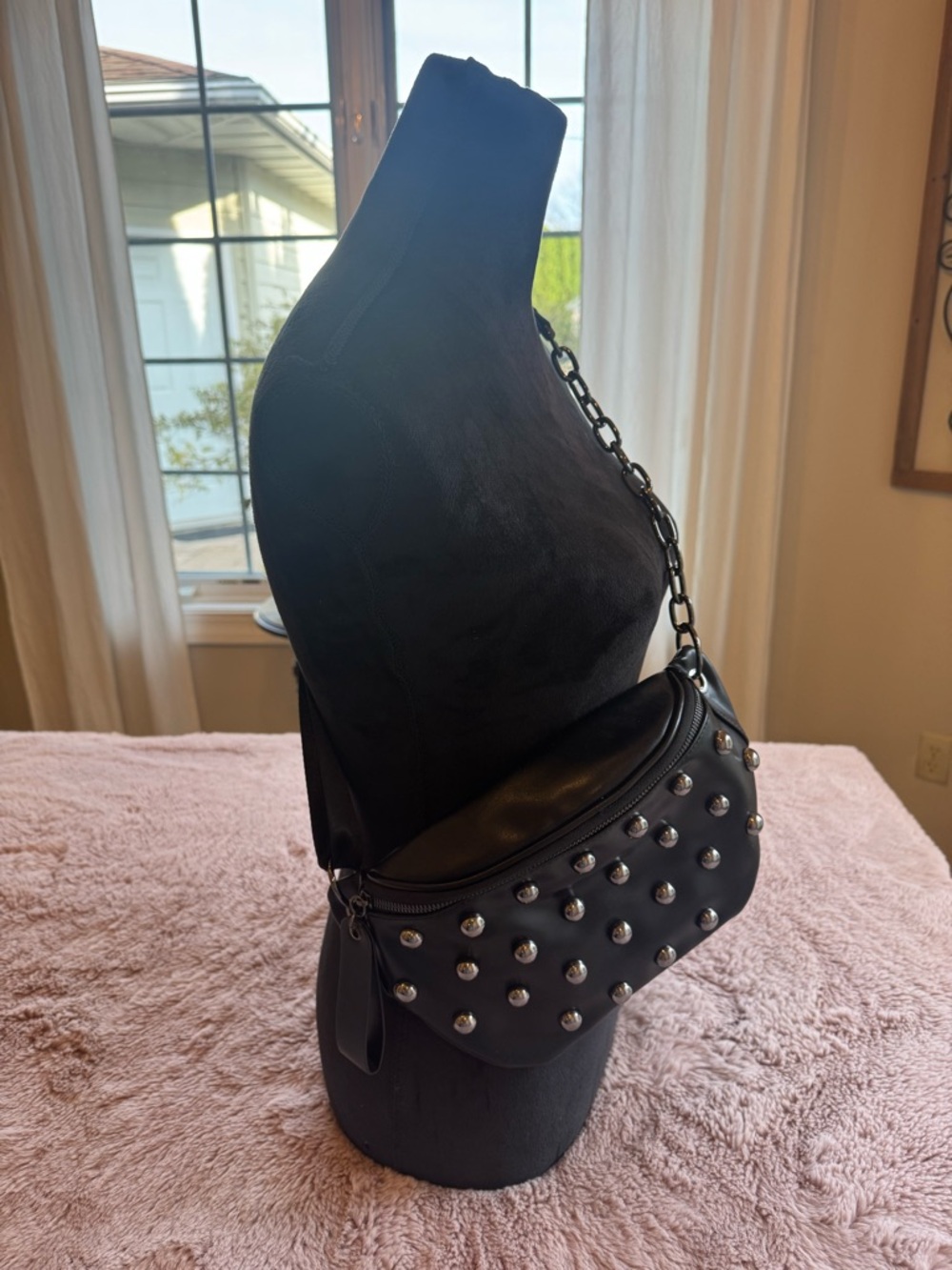 BCBG Black Studded Crossbody Belt Bag - Picture 5 of 6